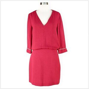 Maje Fuschia Pink Crepe Blouson V Neck 3/4 Sleeve Dress Size 3 L 8 - 10